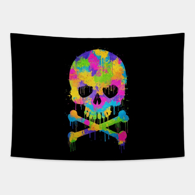 Abstract Trendy Graffiti Watercolor Skull Tapestry by badbugs