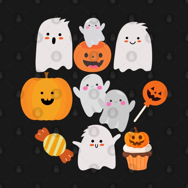 Happy Halloween, cute ghost and pumpkins. by WhaleSharkShop