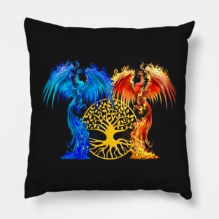 Fantasy Fire And Ice Phoenix Gold Tree Of Life Pillow