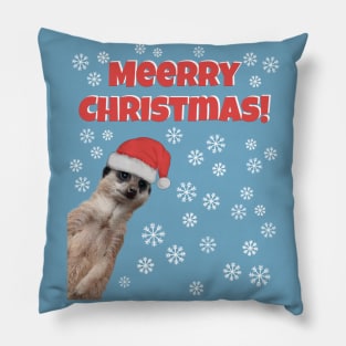 Merry Christmas (Meerry) -Cute Meerkat in Christmas hat with snowflakes Pillow