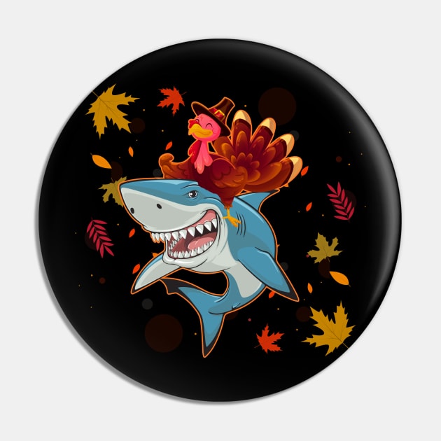 Dabbing Turkey Riding Shark Thanksgiving Christmas Gift Pin by franzaled