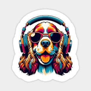 English Cocker Spaniel Smiling DJ with Lively Tunes Magnet