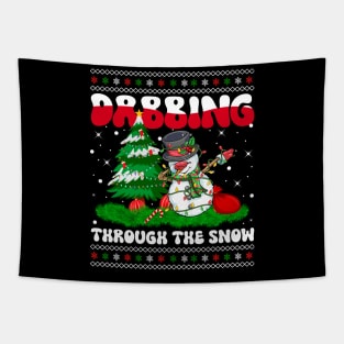 Dabbing Through The Snow Snowman Dab Dance Christmas Lights Tapestry