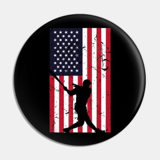 American Flag Baseball Love Distressed Baseball Player Pin