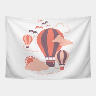 Riding Sunset Hot Air Balloon Illustration Tapestry