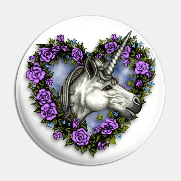 Unicorn Floral Heart Pin by TAS Illustrations and More