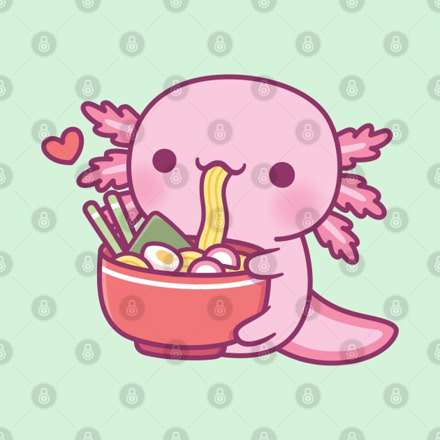 Cute Axolotl Eating Japanese Ramen Noodles by rustydoodle