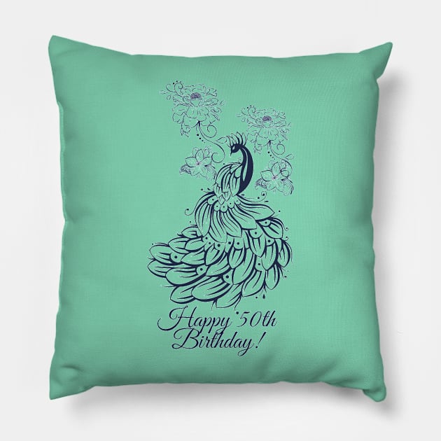 50 th birthday gift ideas for peacock lover Pillow by  Suchalee