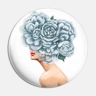 Girl with beautiful flowers instead of a head. Pin