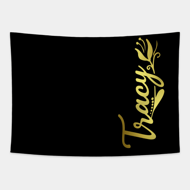 Tracy Name Faux Gold Tulip Flourish Tapestry by xsylx