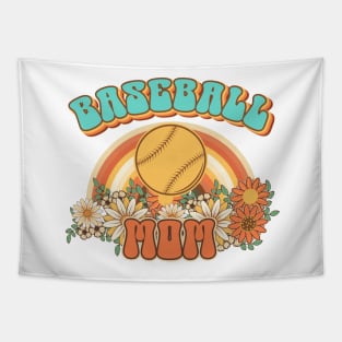 Groovy Baseball mom Retro gift for funny mother Vintage floral pattern Tapestry