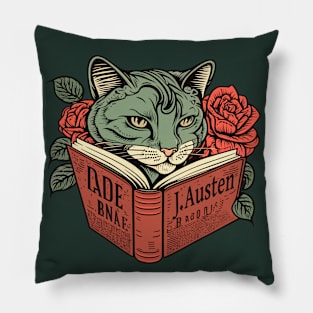 Cat and Book Retro 15 Pillow