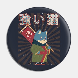 Warrior japanese cat, kawaii with flag Pin