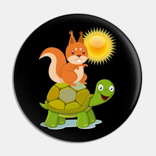 The squirrel is riding on a turtle Pin