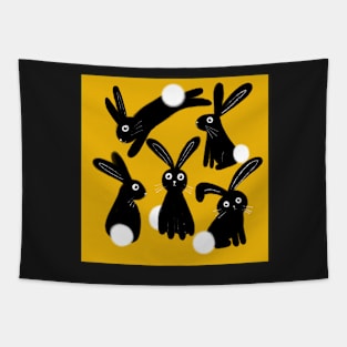 Black Bunnies on Yellow Tapestry