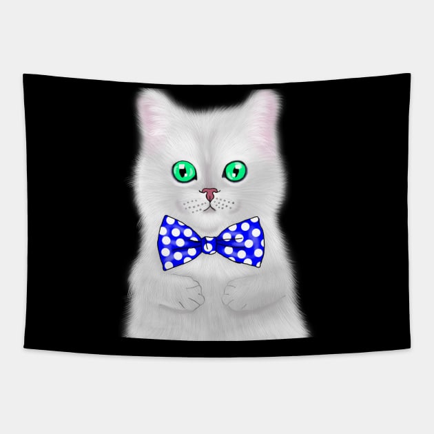 Funny Cat With Bowtie Wearing Glasses Gift Tapestry by Merchweaver