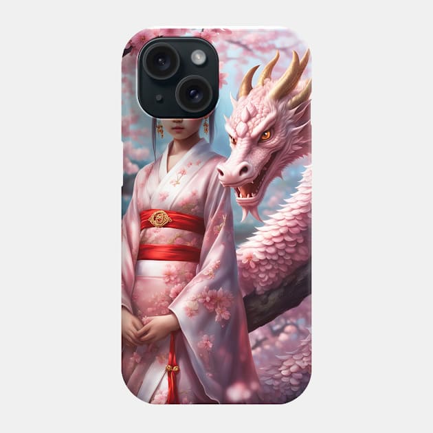 Year of the Dragon 2024 - Girl between cherry blossoms Phone Case by Dedoma