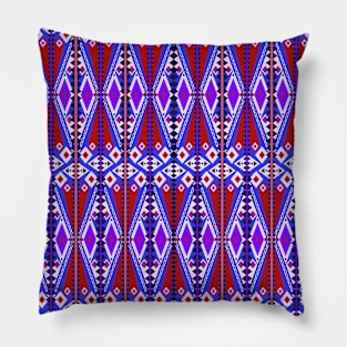 Red and Blue Tribal Geometry Pillow