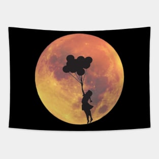 Full Moon and Girl with Balloon Silhouette Tapestry