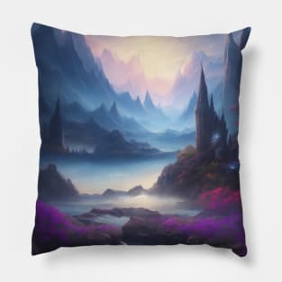 Dreamcore Design - Tower Rocks in a Misty Valley Pillow