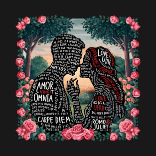 Whispers of Romance: Silhouette Art with Rose Garden Quotes T-Shirt