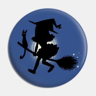 Cute Little Witch on a Broom - Silhouette Design Pin