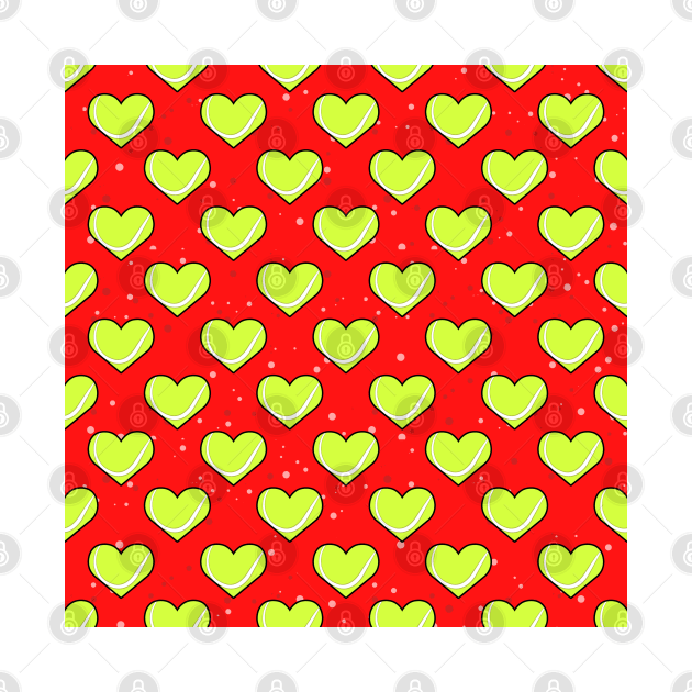 Tennis Ball Texture In Heart Shape - Pattern on Red Background by DesignWood-Sport