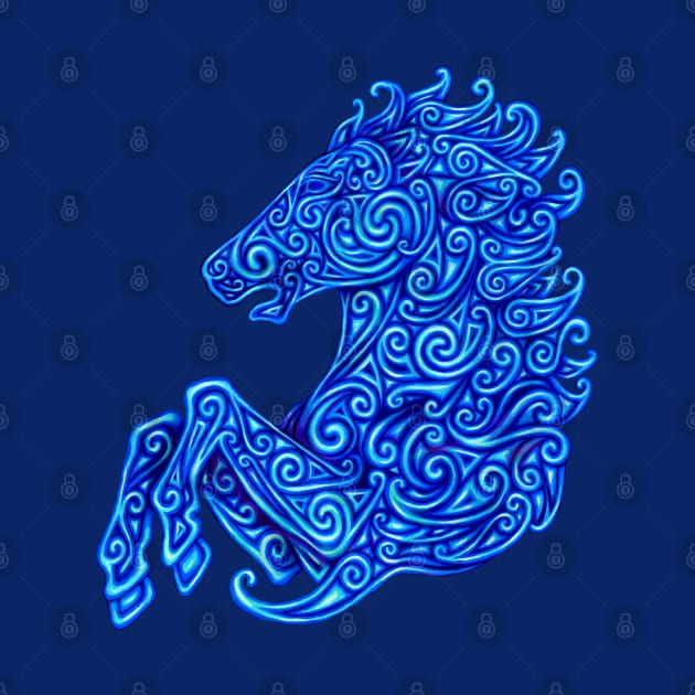 Blue Celtic Horse by rebeccawangart
