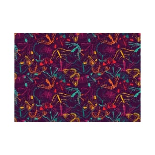 Pattern of colorful neon butterflies over dark violet T-Shirt