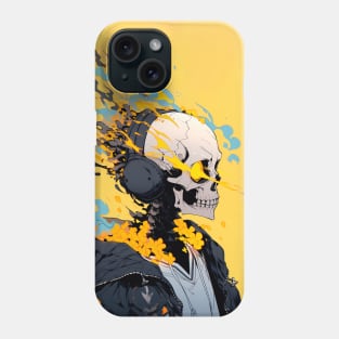 Skeleton with headphones and flames Phone Case