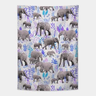 Sweet Elephants in Aqua, Purple, Cream and Grey Tapestry