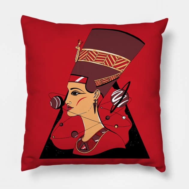 Red and Cream Nefertiti and The Stars Pillow by kenallouis
