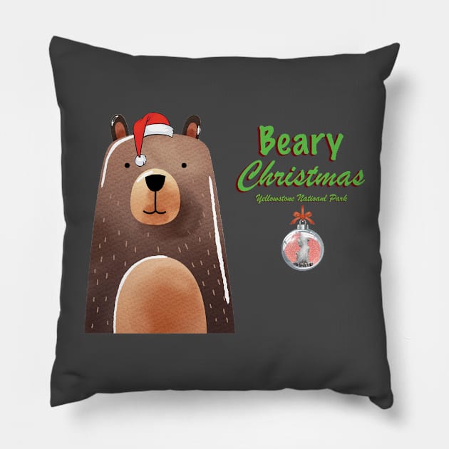 Beary Merry Christmas from Yellowstone National Park Pillow by Smyrna Buffalo