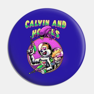 Astronauts Calvin and Hobbes Fight Monsters Xenomorph Pin