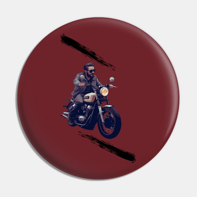 A man rides a vintage motorcycle Pin by ORart