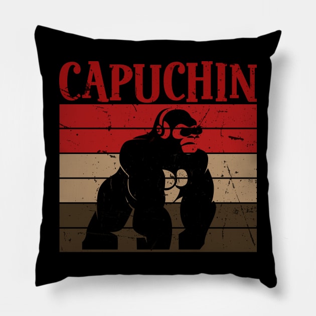 Capuchin Gorilla Vintage Pillow by KRMOSH