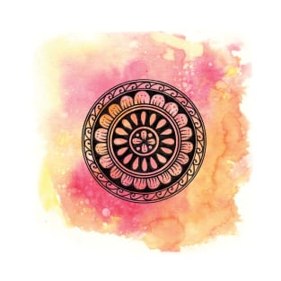 Hand Drawn Watercolor Mandala Red and Orange T-Shirt