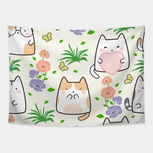 Kawaii Cat Springtime Tapestry