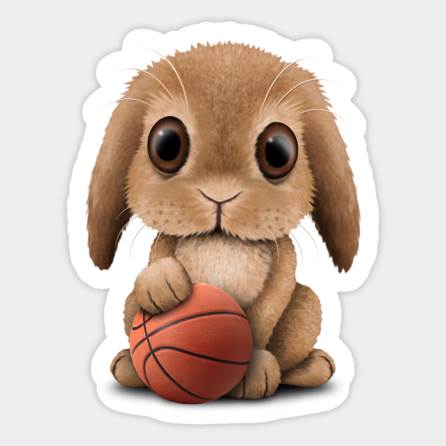 Cute Baby Bunny Playing With Basketball Basketball Sticker Teepublic