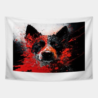 Abstract Splash Painting Of A Dog In Black And Red Colours Tapestry