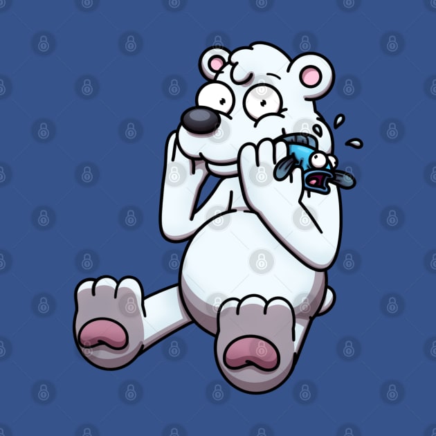 Cartoon Polar Bear Getting Caught Eating Fish by TheMaskedTooner