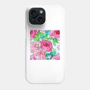 Watercolor roses and peonies on turquoise Phone Case