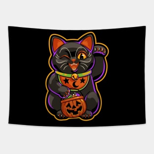 Halloween Lucky Black Cat Maneki Neko Tapestry