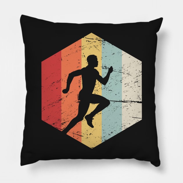 Retro 70s Cross Country Running Icon Pillow by MeatMan