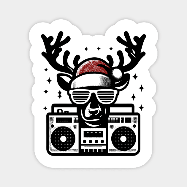 Retro Christmas Reindeer Santa Hat Magnet by Frank Ring