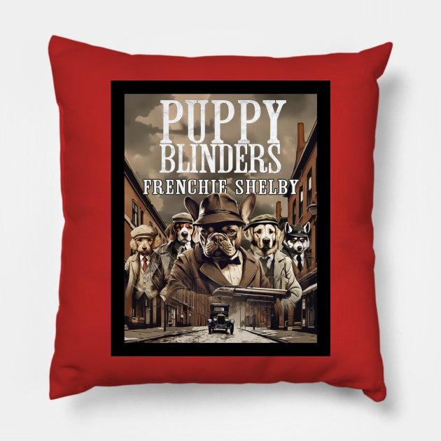 Puppy Blinders: Frenchie Shelby Pillow by DreaminBetterDayz