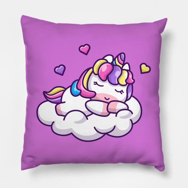 Cute Unicorn Sleeping On Cloud Cartoon Pillow by Catalyst Labs