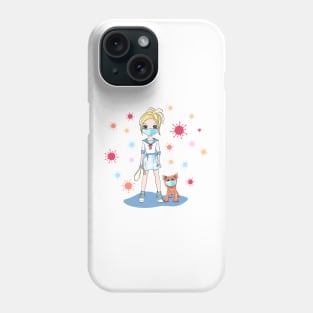 Baby girl walk a dog on quarantine Phone Case