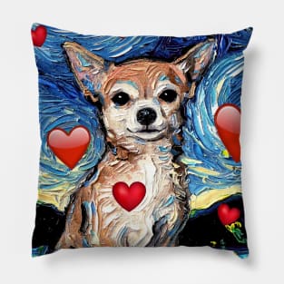 Chihuahua Night with Hearts Pillow