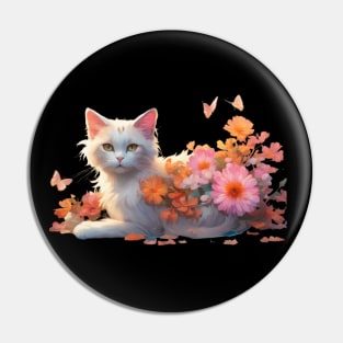Flower-loving kitty Pin